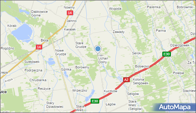 mapa Uchań Dolny, Uchań Dolny na mapie Targeo